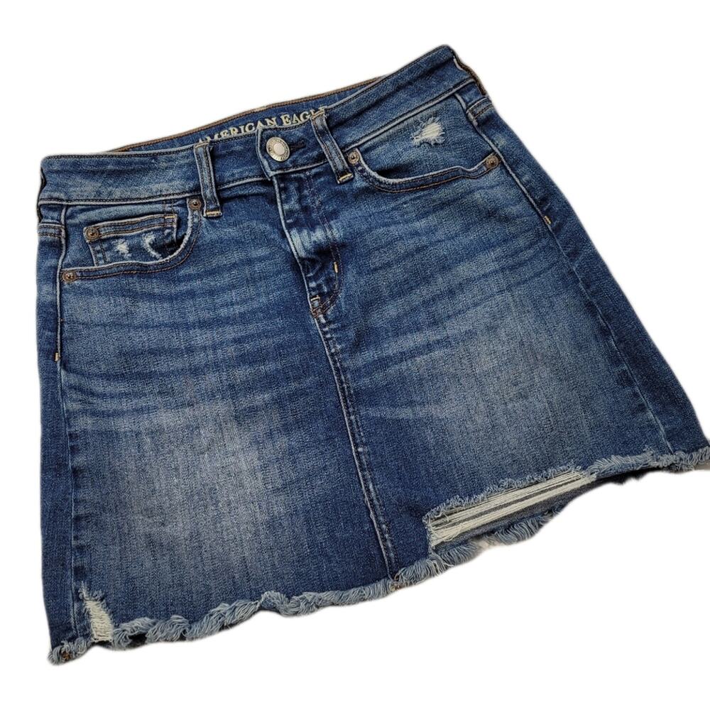 American Eagle Outfitters Distressed Super Stretch X Mini Jeans Skirt size 4